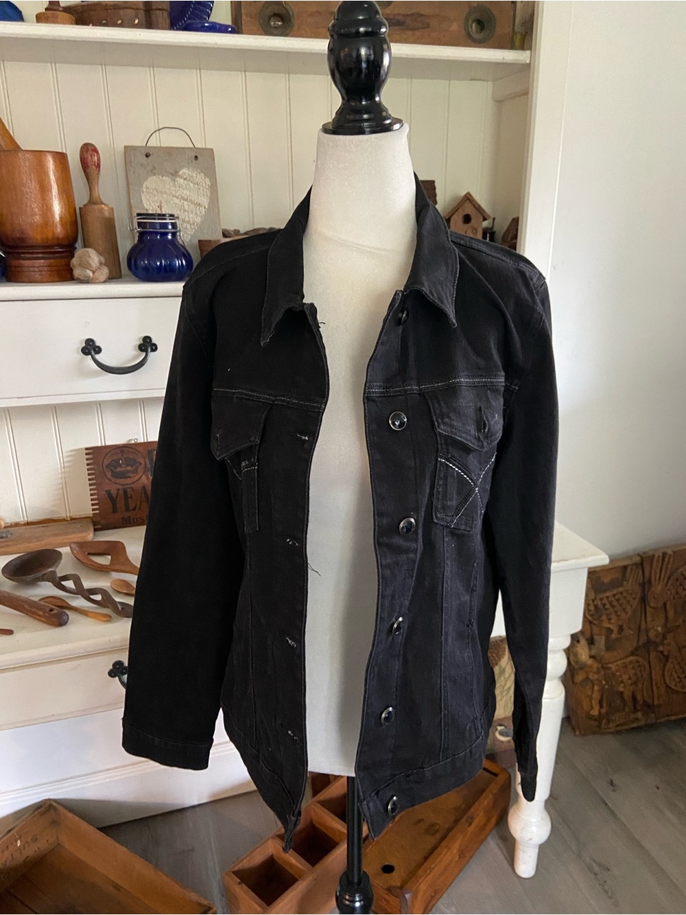 Black Denim Jacket - Classic Button-Front